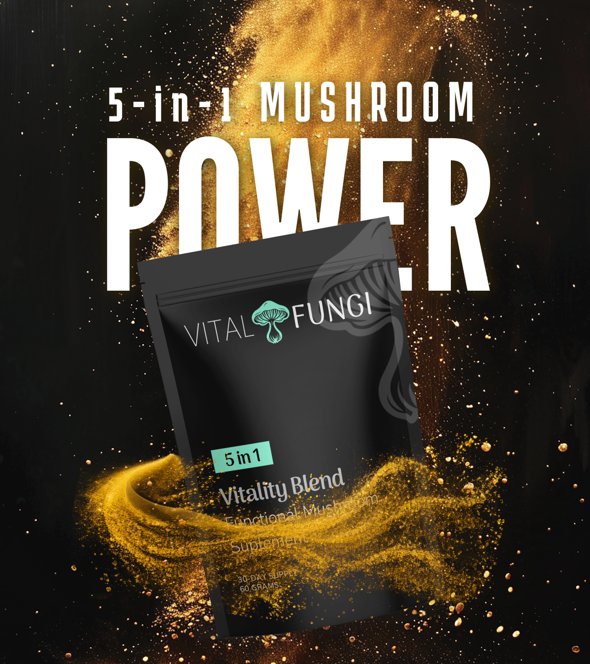 Vitality Blend Mushroom Extract Powder with Nootropics and Adaptogens